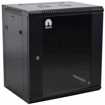 OUTLET Szafa wisząca RACK 19" 12U 450mm drzwi szklane czarna NEKU TS BOX