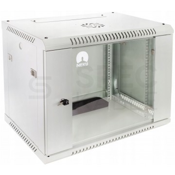 OUTLET Szafa wisząca RACK 19" 12U 500mm drzwi szklane szara NEKU TS BOX