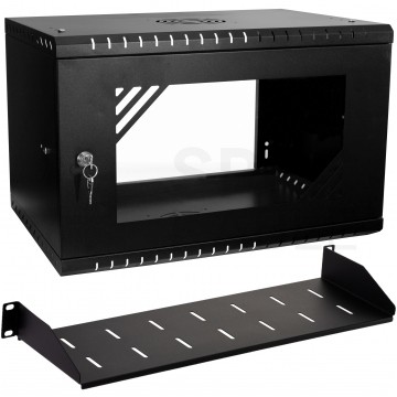 OUTLET Szafa wisząca RACK 19" 6U 350mm czarna z półką przeszklona PRO LIGHT