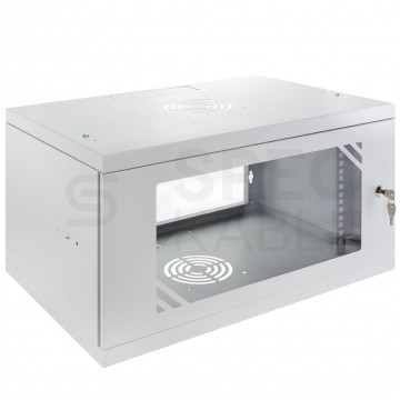 OUTLET Szafa wisząca RACK 19" 6U 350mm drzwi szklane szara NEKU ECO BOX
