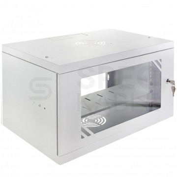 OUTLET Szafa wisząca RACK 19" 6U 350mm drzwi szklane szara z półką NEKU ECO BOX