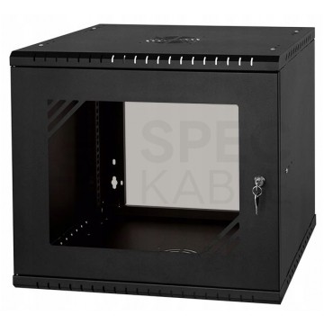 OUTLET Szafa wisząca RACK 19" 9U 450mm drzwi szklane czarna PRO
