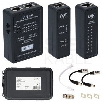 OUTLET Tester kabli sieciowych LAN RJ45 PoE + BNC z diodami LED DIGITUS
