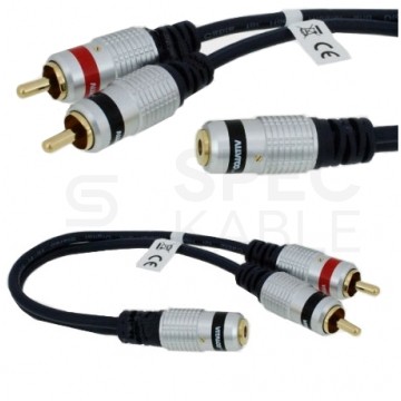 OUTLET VITALCO JR635 Przejście Adapter Audio AUX mini Jack 3,5mm Stereo (gniazdo) / 2x RCA Cinch (wtyk) na kablu 25 cm