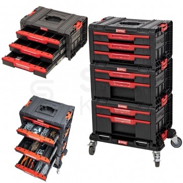 OUTLET Zestaw skrzynek modułowych 4w1 na platformie transportowej Pro Drawer Workshop Set Qbrick System