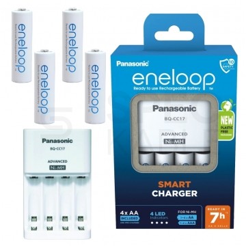 Panasonic Zestaw Ładowarka akumulatorów 4x Ni-MH (R6 AA / R03 AAA) Panasonic Eneloop BQ-CC17 z 4 akumulatorami Eneloop Ni-MH [R6 AA] 2000mAh