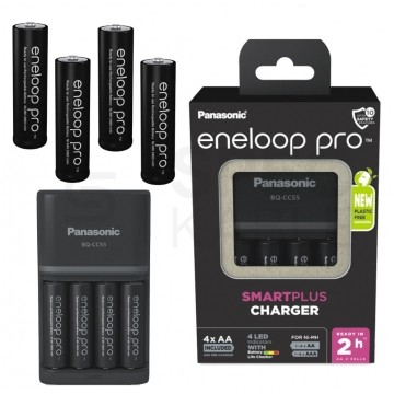 Panasonic Zestaw Ładowarka akumulatorów 4x Ni-MH (R6 AA / R03 AAA) Panasonic Eneloop BQ-CC55 z 4 akumulatorami Eneloop Pro Ni-MH [R6 AA] 2500mAh