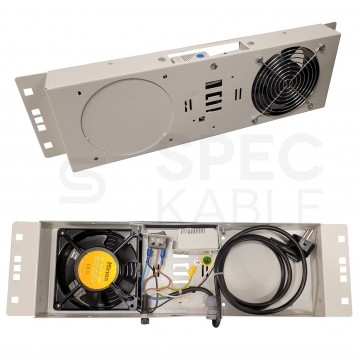 Panel 1x wentylator RACK 19" podsufitowy z termostatem analogowym i wyłącznikiem szary MIRSAN