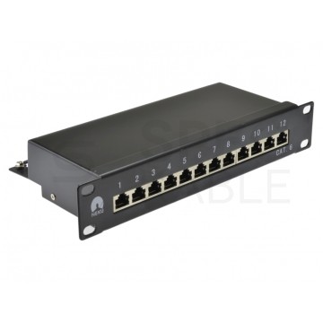 Patch panel RACK 10" kat.5e 12p FTP z półką 1U czarny NEKU