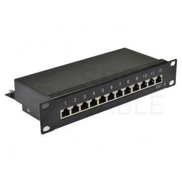 Patch panel RACK 10" kat.6 12p FTP z półką 1U czarny NEKU