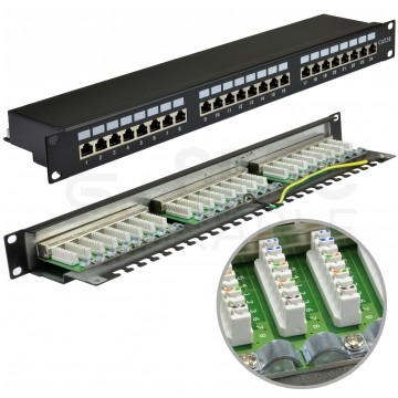 Patch panel RACK 19" kat.5e 24p FTP z półką 1U czarny BLANK