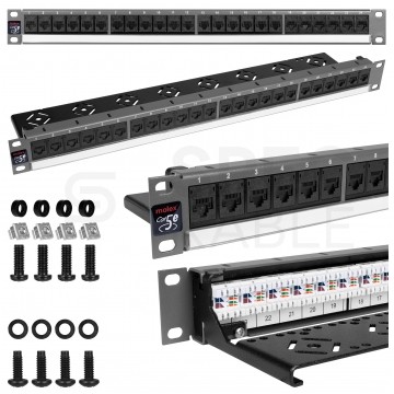 Patch panel RACK 19" kat.5e 24p UTP z półką 1U grafit DataGate+ Molex