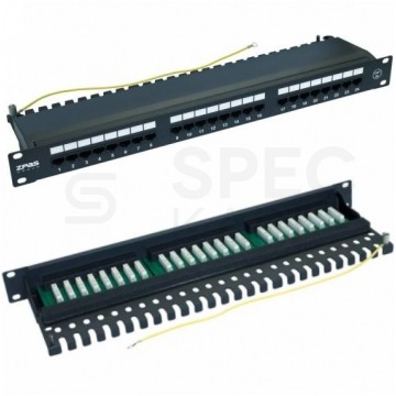 Patch panel RACK 19" kat.5e 24p UTP z półką i pokrywą 1U czarny ZPAS