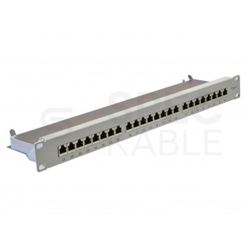 Patch panel RACK 19" kat.6 24p FTP z półką 1U szary