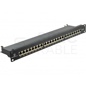 Patch panel RACK 19" kat.6 24p STP z półką czarny Alantec