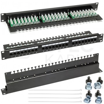 Patch panel RACK 19" kat.6 24p UTP z półką 1U czarny ATEL