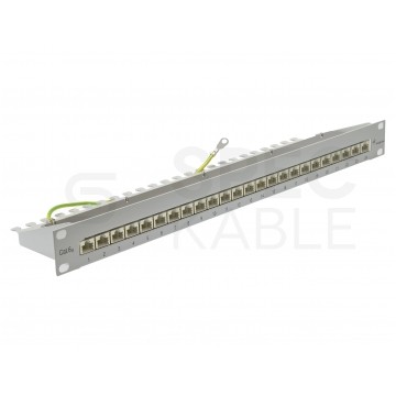 Patch panel RACK 19" kat.6A 24p FTP z półką 1U szary Telegärtner