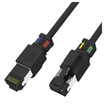 Patchcord S/FTP kat.6A LSOH kabel sieciowy LAN 2x RJ45 czarny z obrotowych klipsem identyfikacyjnym 0,25m WireArte MagicTouch