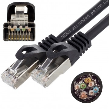 Patchcord S/FTP kat.6A PiMF kabel sieciowy LAN 2x RJ45 linka PoE czarny 2m NEKU