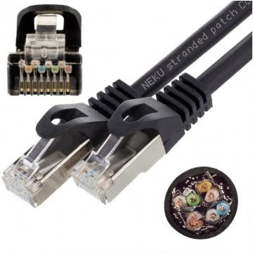 Patchcord S/FTP kat.6A PiMF kabel sieciowy LAN 2x RJ45 linka PoE czarny 3m NEKU