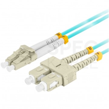 Patchcord światłowodowy MM LC/UPC-SC/UPC duplex 3mm OM3 aqua 0,5m LANBERG