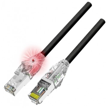Patchcord U/FTP kat.6A LSOH kabel sieciowy LAN 2x RJ45 czarny z wbudowaną identyfikacją LED 1m WireArte