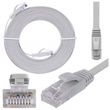 Patchcord UTP kat.6 kabel sieciowy LAN 2x RJ45 płaski linka szary 10m NEKU