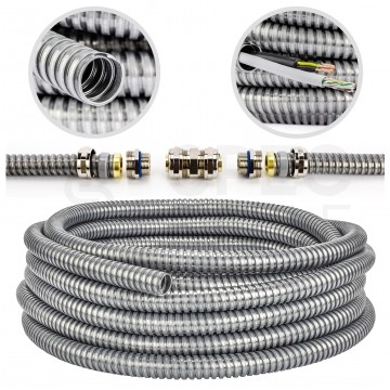 Peszel ochronny metalowy Anaconda Multiflex roz.16 bezhalogenowy samogasnący rura karbowana elastyczna FCCN 1250N UV IP40 metaliczny 50m