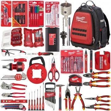 Plecak narzędziowy dla elektryka PACKOUT MILWAUKEE W pełni wyposażony w 39 elementów (170+ części)