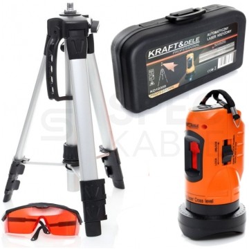 Poziomica laserowa laser krzyżowy LED 5m samopoziomujący Kraft&Dele + statyw