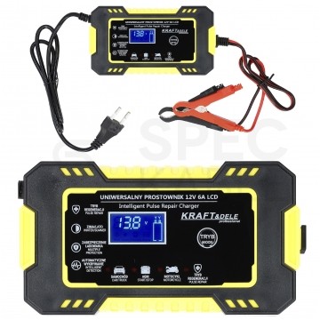 Prostownik automatyczny Compact do akumulatorów 12V 6A z wyświetlaczem LCD Kraft&Dele