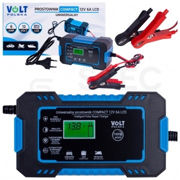 Prostownik automatyczny Compact do akumulatorów 12V 6A z wyświetlaczem LCD VOLT