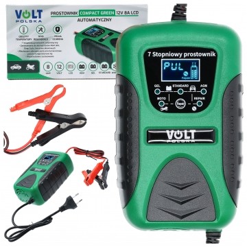 Prostownik automatyczny Compact Green do akumulatorów 12V 8A z wyświetlaczem LCD VOLT