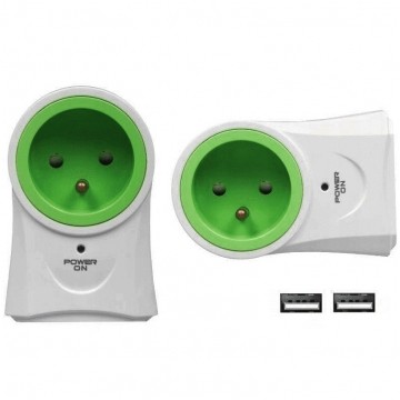 Przedłużacz elektryczny Listwa zasilająca Obrotowa EVER Spin na 1 gniazdo [2P+Z] + 2 gniazda USB (5V 2,4A) biało-zielona