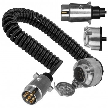 Przedłużacz spiralny QLY-s kabel do przyczepy zakończony metalowymi złączami 7-pin 12V (gniazdo / wtyk) 4m