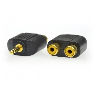 Przejście Adapter Audio AUX mini Jack 3,5mm Stereo (wtyk) / 2x RCA Cinch (gniazdo) pozłacany czarny
