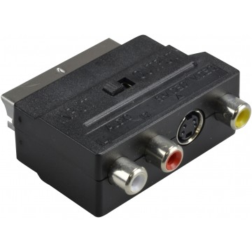 Przejście Adapter EURO SCART (wtyk 21-pin) / 3x RCA Cinch (gniazdo) + S-Video (gniazdo)