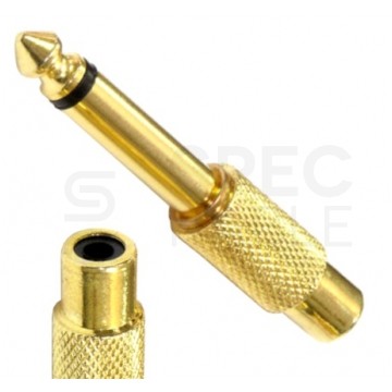 Przejście Adapter instrumentalny Jack 6,3mm Stereo (wtyk) / RCA Cinch (gniazdo) pozłacany