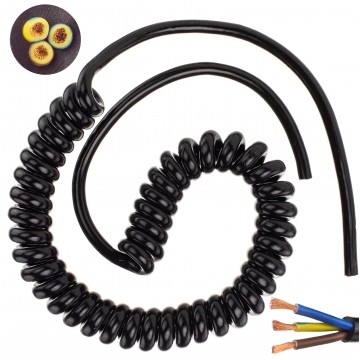 Przewód OMY spiralny 3x0,75mm2 kabel H03VVH8-F czarny 0,3m / 1,7m