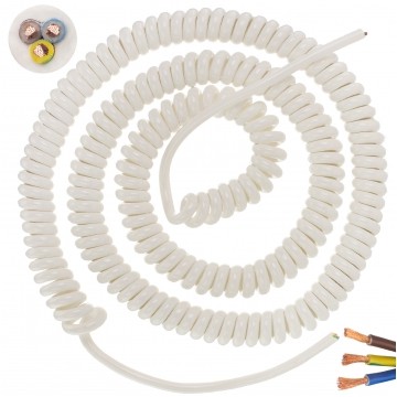 Przewód OMY spiralny 3x1,5mm2 kabel H03VVH8-F biały 1,5m / 7,6m