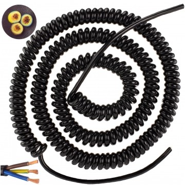 Przewód OMY spiralny 3x1,5mm2 kabel H03VVH8-F czarny 1,5m / 7,6m