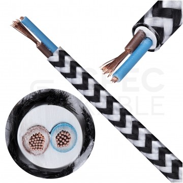 Przewód prądowy H03VV-F / OMY 300V 2x0,75 kabel w oplocie czarno-biały linka