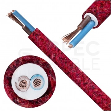 Przewód prądowy H03VV-F / OMY 300V 2x0,75 kabel w oplocie czerwony moher linka