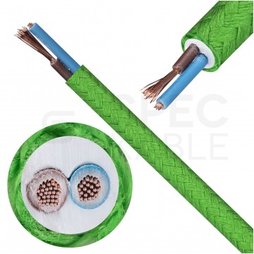 Przewód prądowy H03VV-F / OMY 300V 2x0,75 kabel w oplocie jasnozielony linka