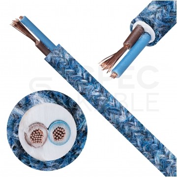 Przewód prądowy H03VV-F / OMY 300V 2x0,75 kabel w oplocie niebieski moher linka