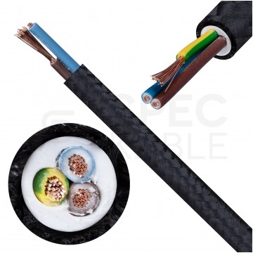 Przewód prądowy H03VV-F / OMY 300V 3X0,75 kabel w oplocie czarny linka