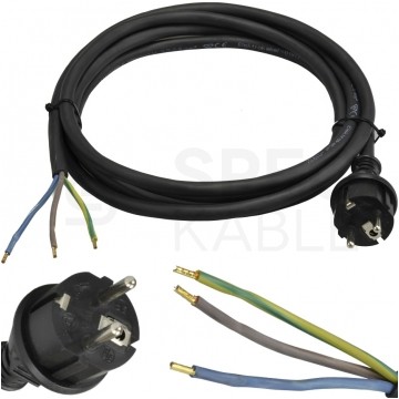 Przewód zasilający gumowy OW 3x2,5mm2 z wtyczką prostą [2P+Z] Uni-Schuko czarny IP44 5m