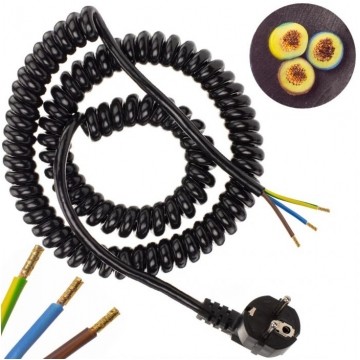 Przewód zasilający OMY spiralny 3x1mm2 kabel H03VVH8-F z wtyczką kątową [2P+Z] Uni-Schuko czarny 0,62m / 4m