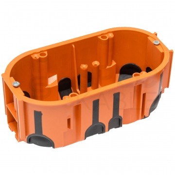 Puszka instalacyjna podtynkowa podwójna typu ProDuo fi: 68x60 dwukomponentowa wiatroszczelna IP30 pomarańczowa