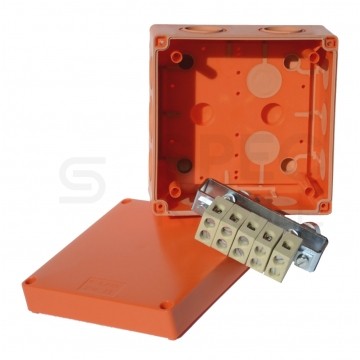 Puszka instalacyjna przeciwpożarowa KSK 100 PO natynkowa 126x126x77mm hermetyczna IP66 listwa 5-polowa pomarańczowa